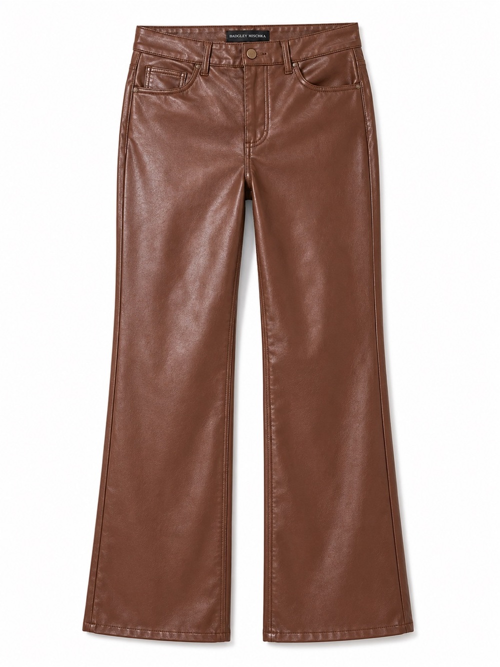 Badgley Mischka NWT Stretch Vegan Leather Straight Leg Pants Brown XS